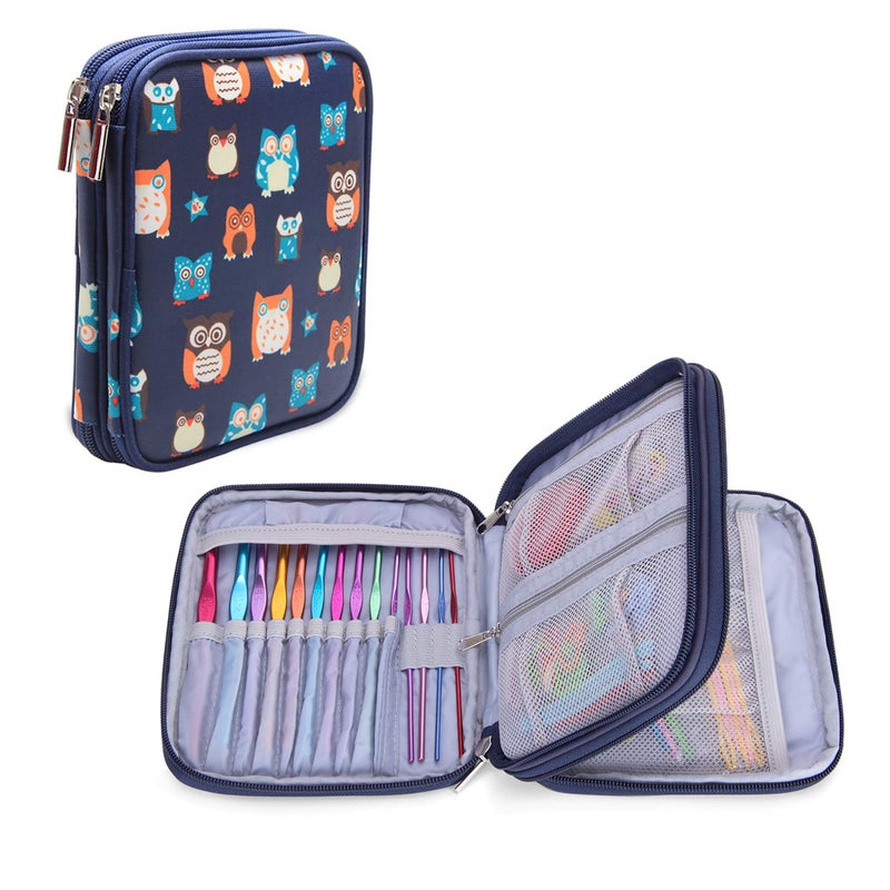 Teamoy Crochet Hooks Case, Aluminum Crochet Hooks Storage Bag for Crochet Kits and Knitting Accessories,Perfect for Beginners and Experienced Crochet Lovers, Owls (Bag Only) - Image 1